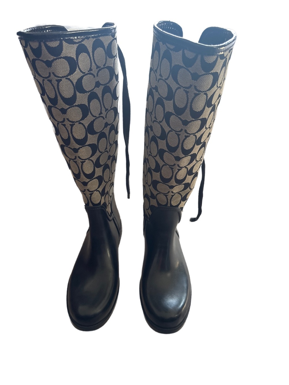 Coach Black and Tan Signature Tall Rain Boots